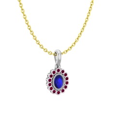 Lab safir ve rodolit garnet 18 ayar beyaz altın kolye (40 cm altın rolo zincir)