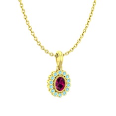 Rayiha Kolye - Rodolit garnet ve akuamarin 925 ayar altın kaplama gümüş kolye (40 cm altın rolo zincir) #19lbj6q