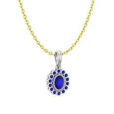 Lab safir 8 ayar beyaz altın kolye (40 cm gümüş rolo zincir)