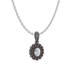 Rayiha Kolye - Swarovski ve dumanlı kuvars 925 ayar siyah rodyum kaplama gümüş kolye (40 cm beyaz altın rolo zincir) #1a2z2nf