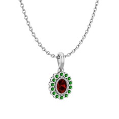 Rayiha Kolye - Garnet ve yeşil kuvars 8 ayar beyaz altın kolye (40 cm beyaz altın rolo zincir) #1a7wtc6
