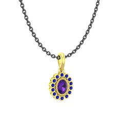 Ametist ve lab safir 18 ayar altın kolye (40 cm gümüş rolo zincir)