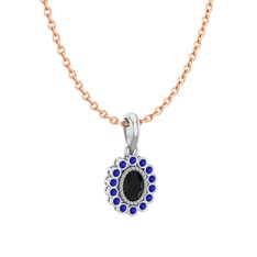 Siyah zirkon ve lab safir 18 ayar beyaz altın kolye (40 cm gümüş rolo zincir)