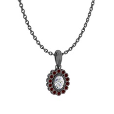 Rayiha Kolye - Swarovski ve garnet 925 ayar siyah rodyum kaplama gümüş kolye (40 cm gümüş rolo zincir) #1aqk0w1