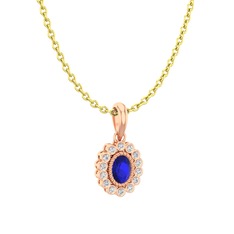 Rayiha Kolye - Lab safir ve swarovski 18 ayar rose altın kolye (40 cm gümüş rolo zincir) #1aybl73