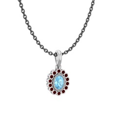 Rayiha Kolye - Akuamarin ve garnet 14 ayar beyaz altın kolye (40 cm gümüş rolo zincir) #1bjhrg6