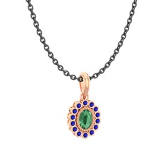 Kök zümrüt ve lab safir 18 ayar rose altın kolye (40 cm gümüş rolo zincir)