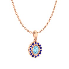 Rayiha Kolye - Akuamarin ve lab safir 14 ayar rose altın kolye (40 cm gümüş rolo zincir) #1c1t8h