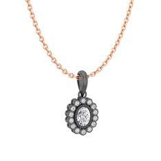 Rayiha Kolye - Swarovski ve pırlanta 925 ayar siyah rodyum kaplama gümüş kolye (0.154 karat, 40 cm gümüş rolo zincir) #1cghjtl