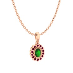 Yeşil kuvars ve rodolit garnet 18 ayar rose altın kolye (40 cm rose altın rolo zincir)