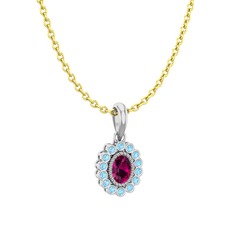 Rayiha Kolye - Rodolit garnet ve akuamarin 14 ayar beyaz altın kolye (40 cm altın rolo zincir) #1dkqoiq