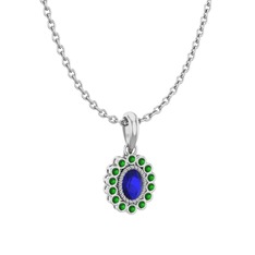Rayiha Kolye - Lab safir ve yeşil kuvars 925 ayar gümüş kolye (40 cm beyaz altın rolo zincir) #1draxpy