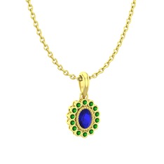 Rayiha Kolye - Lab safir ve yeşil kuvars 925 ayar altın kaplama gümüş kolye (40 cm altın rolo zincir) #1dvyzbk