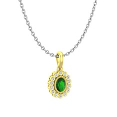 Rayiha Kolye - Yeşil kuvars ve beyaz zirkon 14 ayar altın kolye (40 cm beyaz altın rolo zincir) #1dywua9