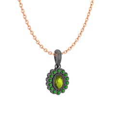 Rayiha Kolye - Peridot ve yeşil kuvars 925 ayar siyah rodyum kaplama gümüş kolye (40 cm rose altın rolo zincir) #1e2ypuk