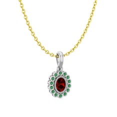 Rayiha Kolye - Garnet ve kök zümrüt 8 ayar beyaz altın kolye (40 cm altın rolo zincir) #1ejcdpm