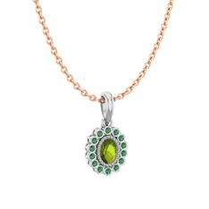 Rayiha Kolye - Peridot ve kök zümrüt 8 ayar beyaz altın kolye (40 cm rose altın rolo zincir) #1eu8sy5