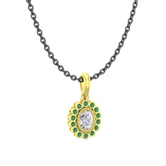 Rayiha Kolye - Swarovski ve kök zümrüt 14 ayar altın kolye (40 cm gümüş rolo zincir) #1f3vn1r