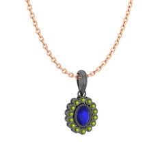 Lab safir ve peridot 925 ayar siyah rodyum kaplama gümüş kolye (40 cm gümüş rolo zincir)
