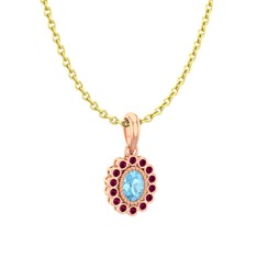 Rayiha Kolye - Akuamarin ve rodolit garnet 8 ayar rose altın kolye (40 cm altın rolo zincir) #1fkc98v