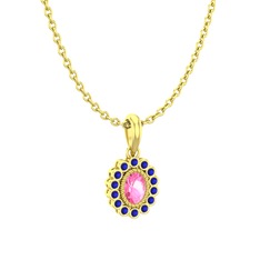 Pembe kuvars ve lab safir 18 ayar altın kolye (40 cm gümüş rolo zincir)