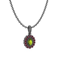 Rayiha Kolye - Peridot ve kök yakut 925 ayar siyah rodyum kaplama gümüş kolye (40 cm gümüş rolo zincir) #1g0akkc