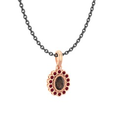Rayiha Kolye - Dumanlı kuvars ve kök yakut 18 ayar rose altın kolye (40 cm gümüş rolo zincir) #1gm7wey