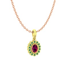Rodolit garnet ve kök zümrüt 18 ayar altın kolye (40 cm gümüş rolo zincir)