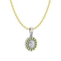 Swarovski ve peridot 18 ayar beyaz altın kolye (40 cm altın rolo zincir)