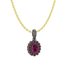 Rodolit garnet ve kök yakut 925 ayar siyah rodyum kaplama gümüş kolye (40 cm altın rolo zincir)