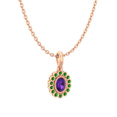 Rayiha Kolye - Ametist ve yeşil kuvars 18 ayar rose altın kolye (40 cm rose altın rolo zincir) #1hg1sq