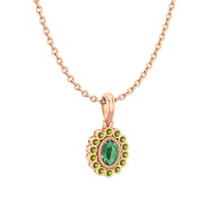 Rayiha Kolye - Kök zümrüt ve peridot 8 ayar rose altın kolye (40 cm rose altın rolo zincir) #1hjwvik