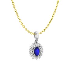 Rayiha Kolye - Lab safir ve swarovski 925 ayar gümüş kolye (40 cm altın rolo zincir) #1hn7t73