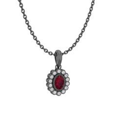 Rayiha Kolye - Kök yakut ve swarovski 925 ayar siyah rodyum kaplama gümüş kolye (40 cm gümüş rolo zincir) #1i6sik