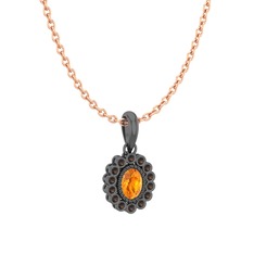 Rayiha Kolye - Sitrin ve dumanlı kuvars 925 ayar siyah rodyum kaplama gümüş kolye (40 cm rose altın rolo zincir) #1iqj98z