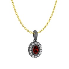 Rayiha Kolye - Garnet ve pırlanta 925 ayar siyah rodyum kaplama gümüş kolye (0.154 karat, 40 cm altın rolo zincir) #1iqmf4k