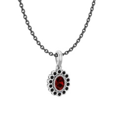 Rayiha Kolye - Garnet ve siyah zirkon 925 ayar gümüş kolye (40 cm gümüş rolo zincir) #1j74hm1
