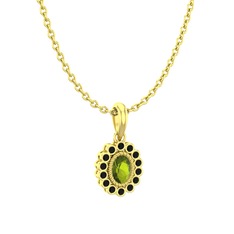 Rayiha Kolye - Peridot ve siyah zirkon 8 ayar altın kolye (40 cm altın rolo zincir) #1jdg1w6