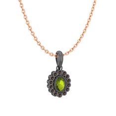 Rayiha Kolye - Peridot ve dumanlı kuvars 925 ayar siyah rodyum kaplama gümüş kolye (40 cm rose altın rolo zincir) #1jekqez