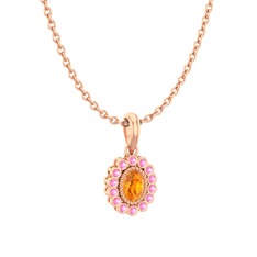 Rayiha Kolye - Sitrin ve pembe kuvars 14 ayar rose altın kolye (40 cm rose altın rolo zincir) #1jucml7