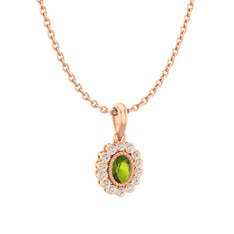 Rayiha Kolye - Peridot ve beyaz zirkon 8 ayar rose altın kolye (40 cm rose altın rolo zincir) #1jueolm