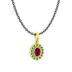 Rodolit garnet ve kök zümrüt 18 ayar altın kolye (40 cm gümüş rolo zincir)