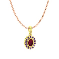 Rayiha Kolye - Kök yakut ve ametist 8 ayar altın kolye (40 cm rose altın rolo zincir) #1kbqkve