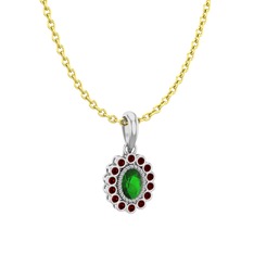 Rayiha Kolye - Yeşil kuvars ve garnet 14 ayar beyaz altın kolye (40 cm gümüş rolo zincir) #1kc1l20