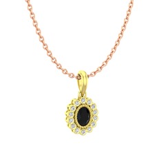 Rayiha Kolye - Siyah zirkon ve swarovski 925 ayar altın kaplama gümüş kolye (40 cm rose altın rolo zincir) #1kdg3p0