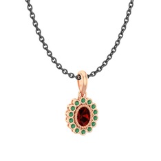 Rayiha Kolye - Garnet ve kök zümrüt 14 ayar rose altın kolye (40 cm gümüş rolo zincir) #1kuww2b