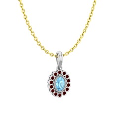 Rayiha Kolye - Akuamarin ve garnet 925 ayar gümüş kolye (40 cm gümüş rolo zincir) #1l1sawd