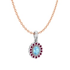 Rayiha Kolye - Akuamarin ve rodolit garnet 8 ayar beyaz altın kolye (40 cm rose altın rolo zincir) #1l30h3g