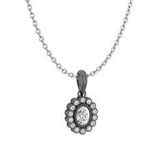 Rayiha Kolye - Swarovski ve pırlanta 925 ayar siyah rodyum kaplama gümüş kolye (0.154 karat, 40 cm gümüş rolo zincir) #1l9j3wc