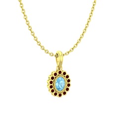 Akuamarin ve garnet 8 ayar altın kolye (40 cm gümüş rolo zincir)